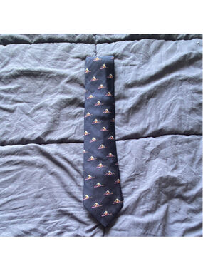 Ted Baker London 100% Silk Woven Tie Navy Skiing Novelty Logo One Size